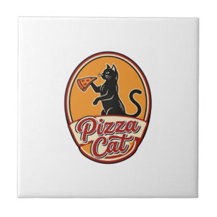 Carreau Chat Pizza Vintage Design Rétro Drôle pour Amoureu