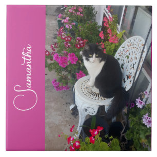Carreau Chat smoking Cats et Fleurs Filles Nom Rose foncé
