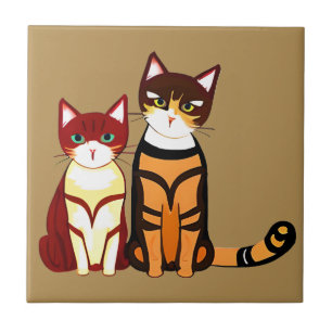 Carreau Chat tigre rayé et chaton gingembre