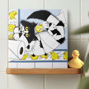 Carreau Chat Tuxedo Joueur Papier Toilette Chaos Bleu Jaun