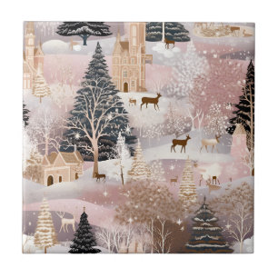 Carreau Château de fantaisie de cerf d'hiver rose (4)
