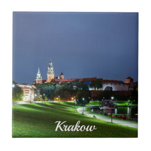 Carreau Château Wawel la nuit à Cracovie, Pologne