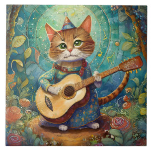 Carreau Chaton Jouant de la Guitare
