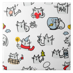 Carreau Chats amusants, lait et magie.