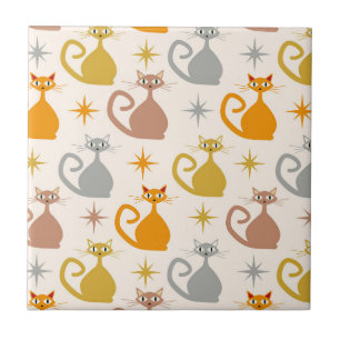 Carreau Chats atomiques colorés du milieu du siècle avec S