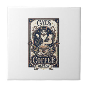 Carreau Chats Café Répéter Chat Café Vintage Vector Art S