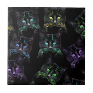 Carreau Chats Cool sur Noir ! Chats multicolores