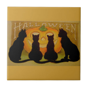 Carreau Chats d'Halloween noirs et Citrouille