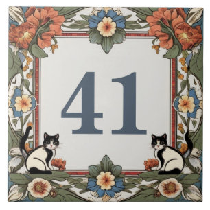 Carreau Chats Floral Custom House Numéro Plaque de plaque 