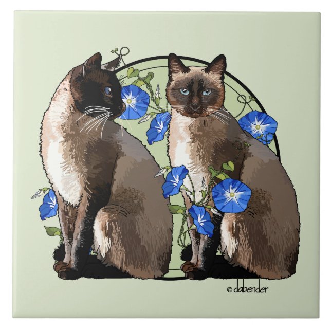 Carreau Chats siamois avec des gloires de matin (Devant)