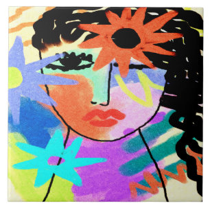 Carreau Chauffer le portrait numérique Abstrait d'une femm