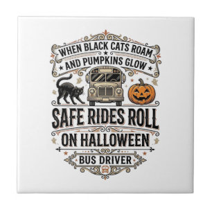 Carreau Chauffeur de Bus Halloween Gravure Vintage Épouvan