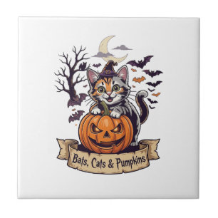 Carreau Chauves-souris Chats Citrouilles Halloween Sorcièr