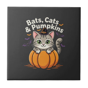 Carreau Chauves-souris de Halloween Chats et Citrouilles C