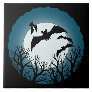 Carreau Chauves-souris et arbres contre la lune