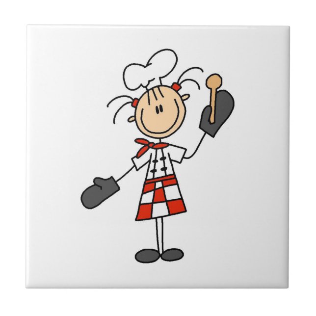 Carreau Chef féminin avec les gants et la cuillère en bois (Devant)