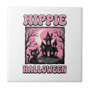 Carreau Chemise de chat de maison hantée vintage Halloween