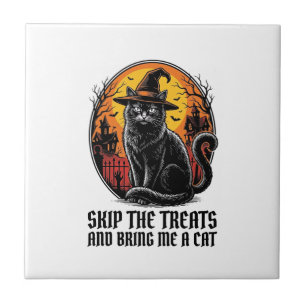 Carreau Chemise de chat Halloween Gravure vintage effrayan
