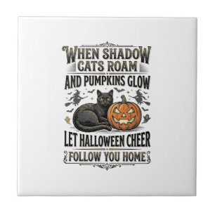 Carreau Chemise de chat noir Halloween Gravure de citrouil