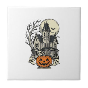 Carreau Chemise de Maison Hantée Gravure Vintage Halloween