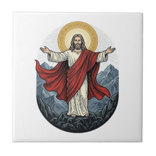 Carreau Chemise de montagne Jésus gravure vintage