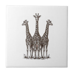 Carreau Chemise de safari avec gravure de girafe vintage a