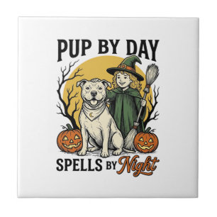Carreau Chemise de sorcière de chien d'Halloween Gravure v