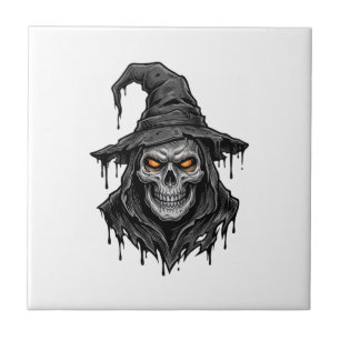 Carreau Chemise Halloween Chapeau De Sorcière Crâne Gravur