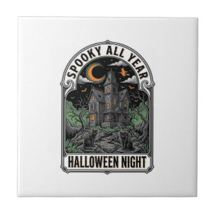 Carreau Chemise Maison Hantée Halloween Sorcière Vintage_1