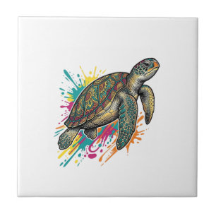 Carreau Chemise Vintage Gravure Tortue de Mer Color Splash