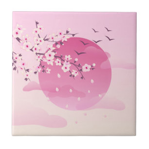 Carreau Cherry Blossom Paysage japonais rose