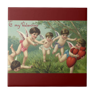 Carreau Chérubins de la Saint-Valentin vintage avec des cœ