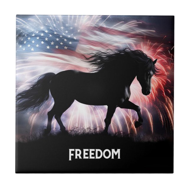 Carreau Cheval américain Drapeau et feux d'artifice (Devant)