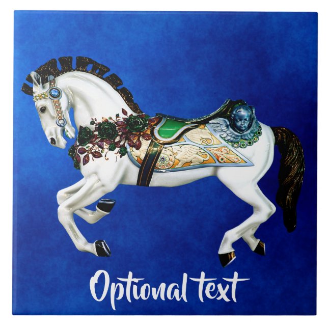 Carreau Cheval assez blanc de carrousel sur le bleu (Devant)