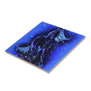 Carreau Cheval Bleu Néon Couchant Au Lune Starry Night