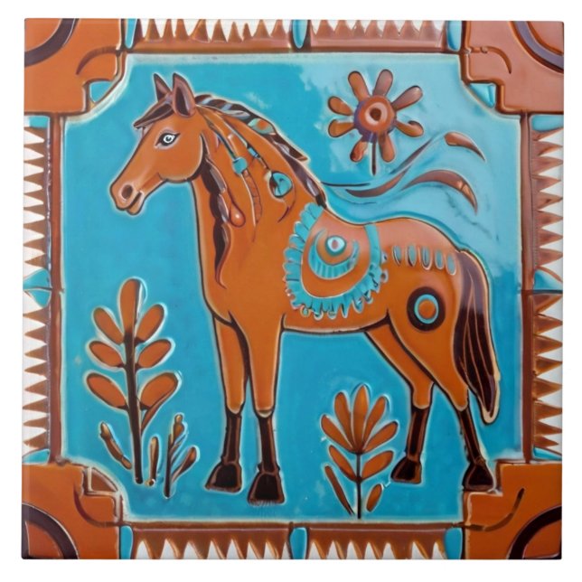Carreau Cheval dans style Sud-Ouest Sud-Ouest Brown & Bleu (Devant)