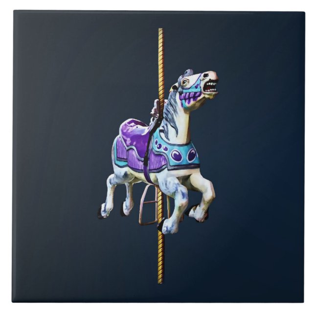 Carreau Cheval de carrousel habillé en lavande et bleu (Devant)