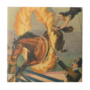 Carreau Cheval De Cirque Qui Traverse Un Flaming Hoop