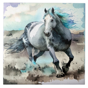 Carreau Cheval de trait à l'aquarelle galopant