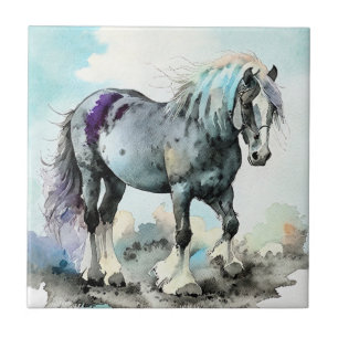 Carreau Cheval de trait Shire aquarelle