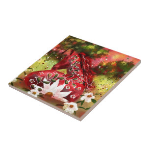 Carreau Cheval marguerrier Art Abstrait Rouge Blanc Vert F