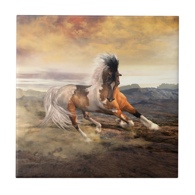 Carreau Cheval Mustang du désert peint (Devant)