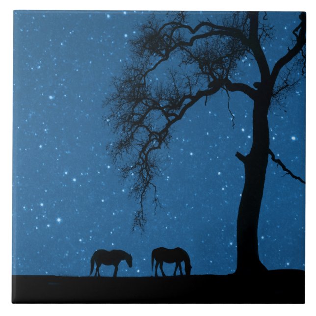 Carreau Chevaux Chêne Arbre et Ciel de nuit (Devant)