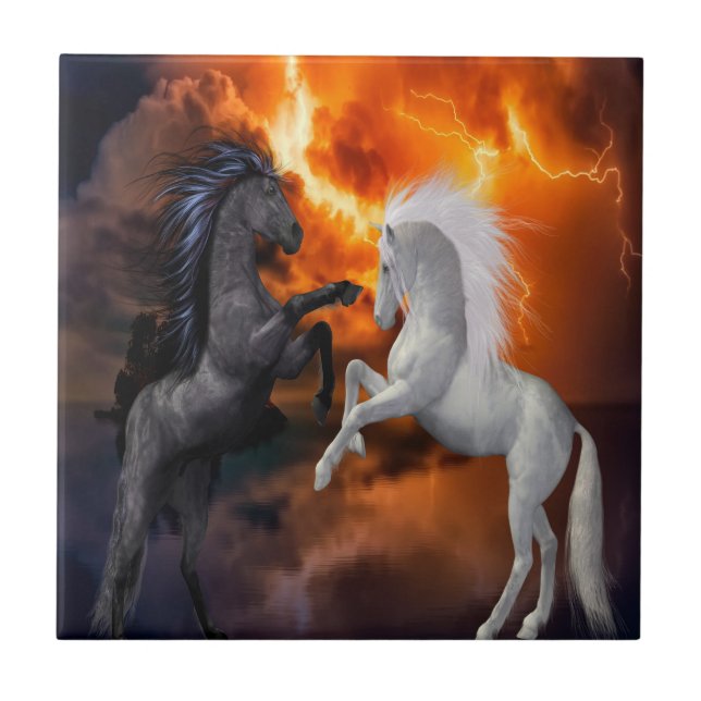 Carreau Chevaux combattant dans une mauvaise tempête de (Devant)