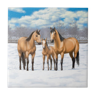 Carreau Chevaux En Peau De Bouche En Neige