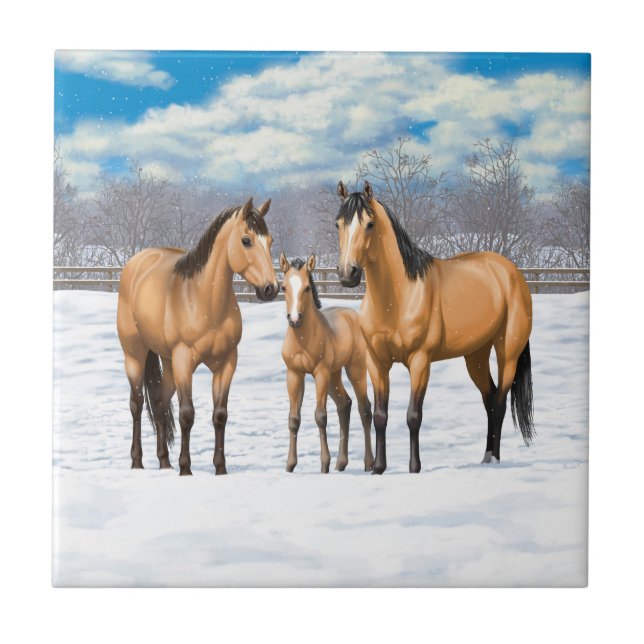 Carreau Chevaux En Peau De Bouche En Neige (Devant)