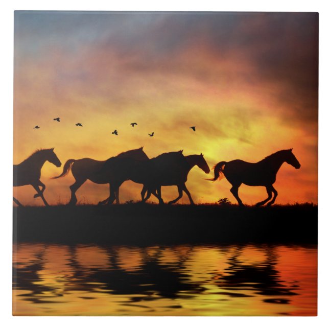 Carreau Chevaux sauvages et art aquatique (Devant)