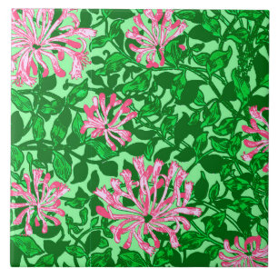 Carreau Chèvrefeuille, rose et vert de William Morris