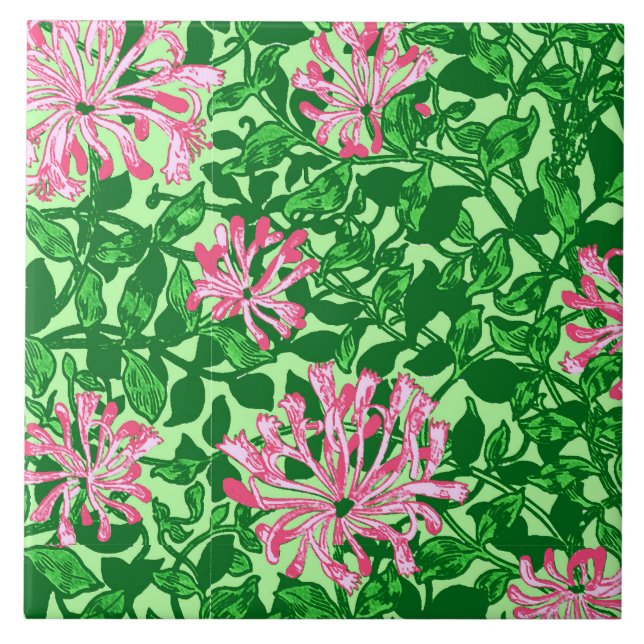 Carreau Chèvrefeuille, rose et vert de William Morris (Devant)