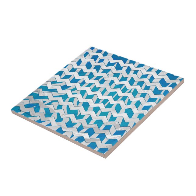 Carreau Chevron bleu et blanc Zebra (Côté)